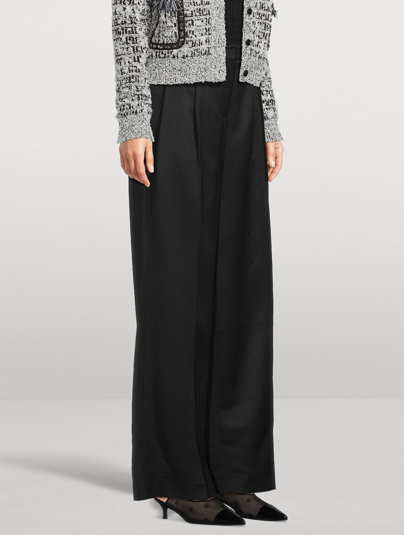 Wide-Leg Wool Satin Trousers