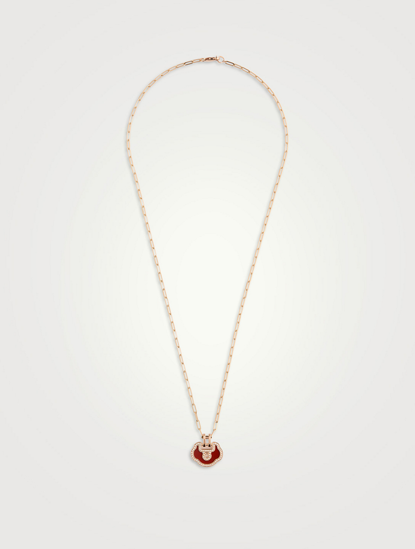 Small Yu Yi 18K Rose Gold Red Agate Necklace With Diamonds