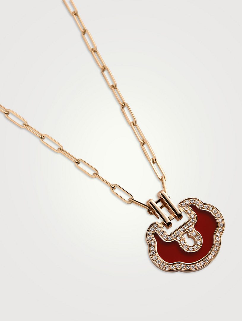 Small Yu Yi 18K Rose Gold Red Agate Necklace With Diamonds