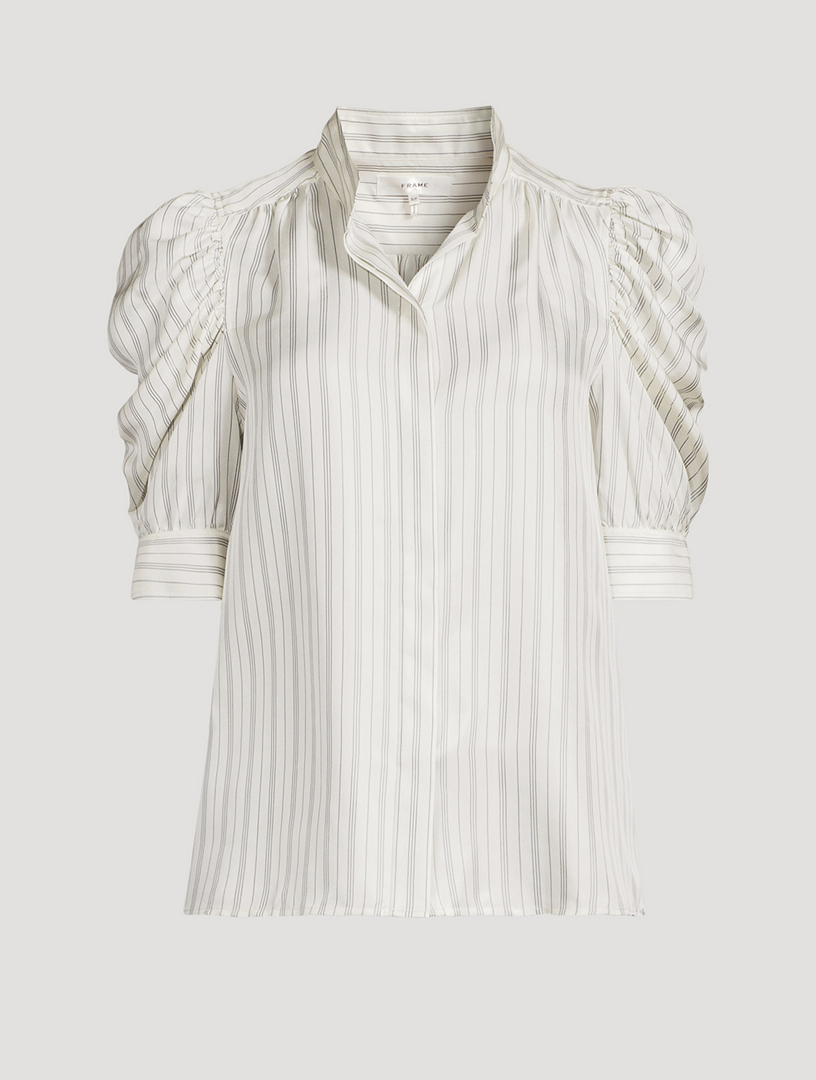 Gillian Puff-Sleeve Silk Blouse Stripe Print