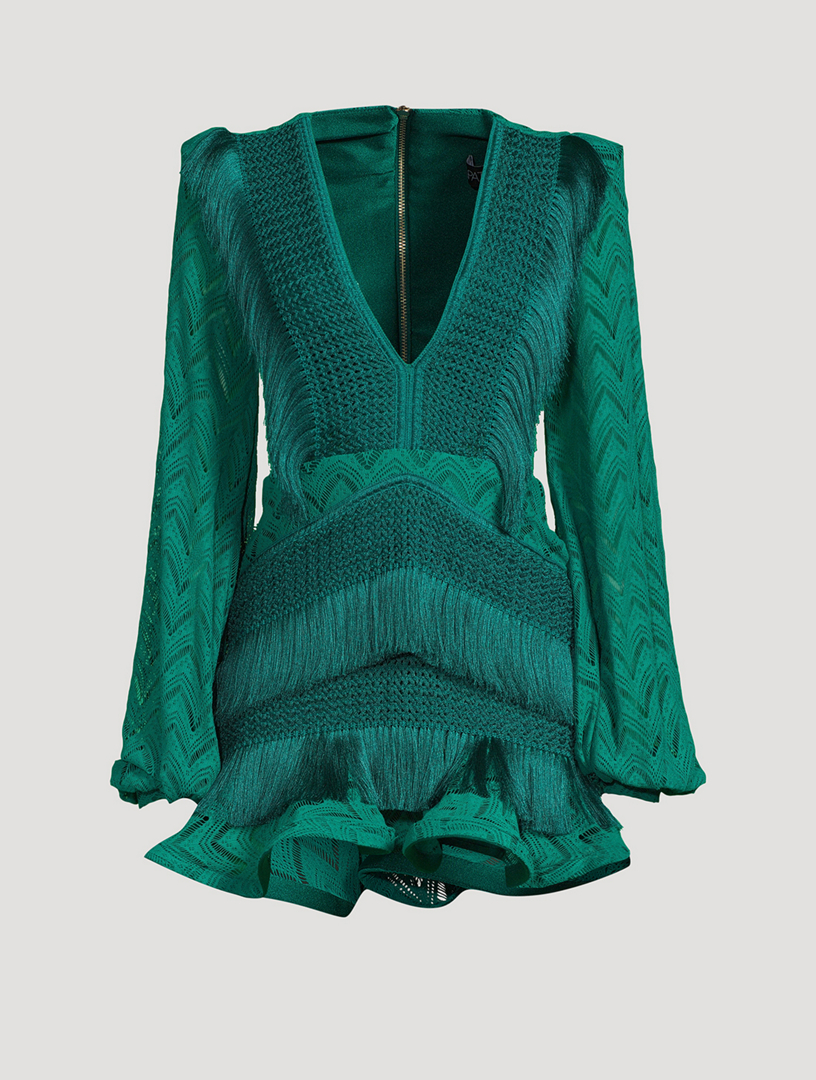 Fringe-Trimmed Cut-Out Mini Dress