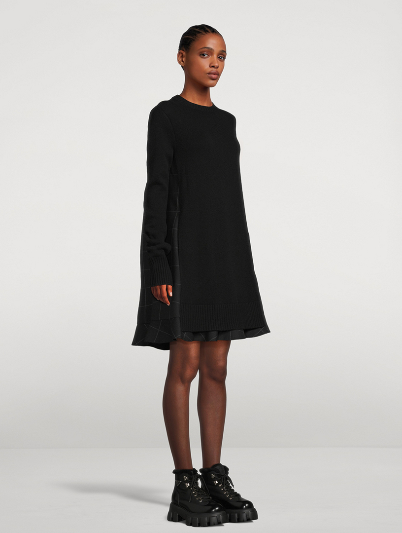 Wool Sweater Dress With Printed Back