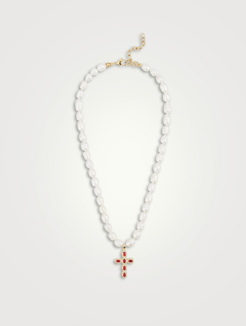 Baroque Pearl Choker Necklace With Cross