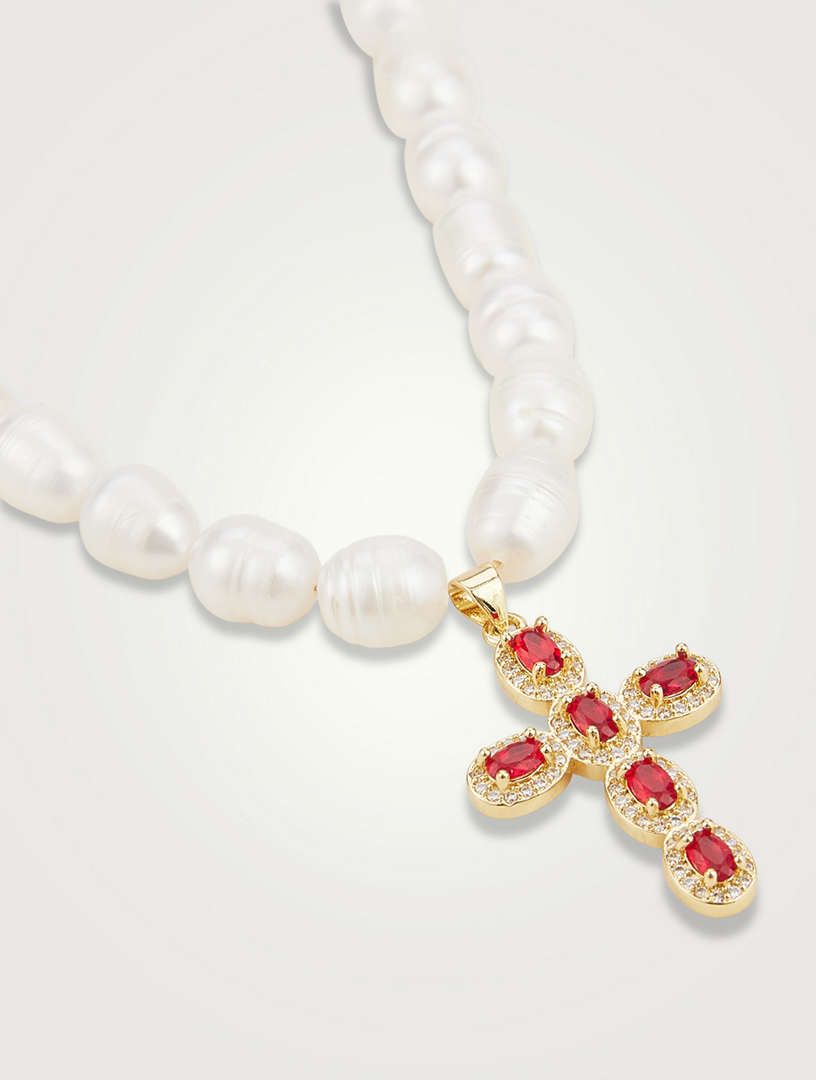 Baroque Pearl Choker Necklace With Cross