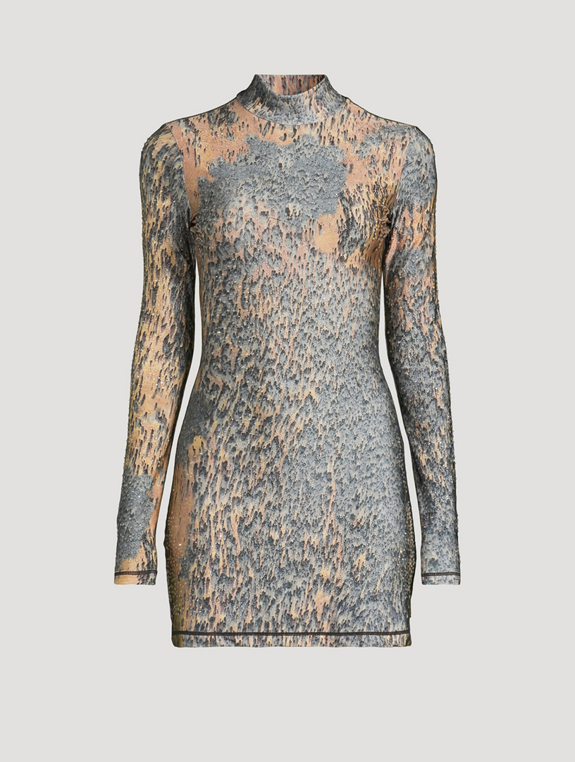 Printed Mini Dress With Crystals
