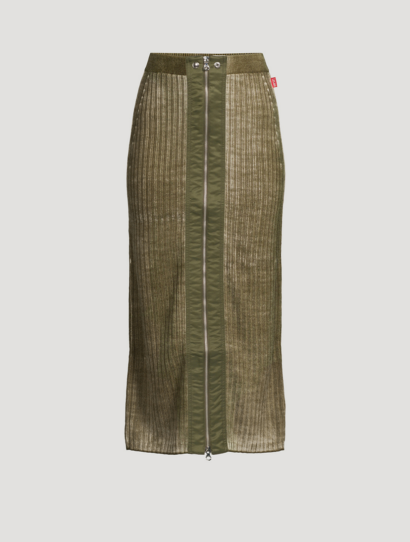 Treated Wool Knit Midi Skirt