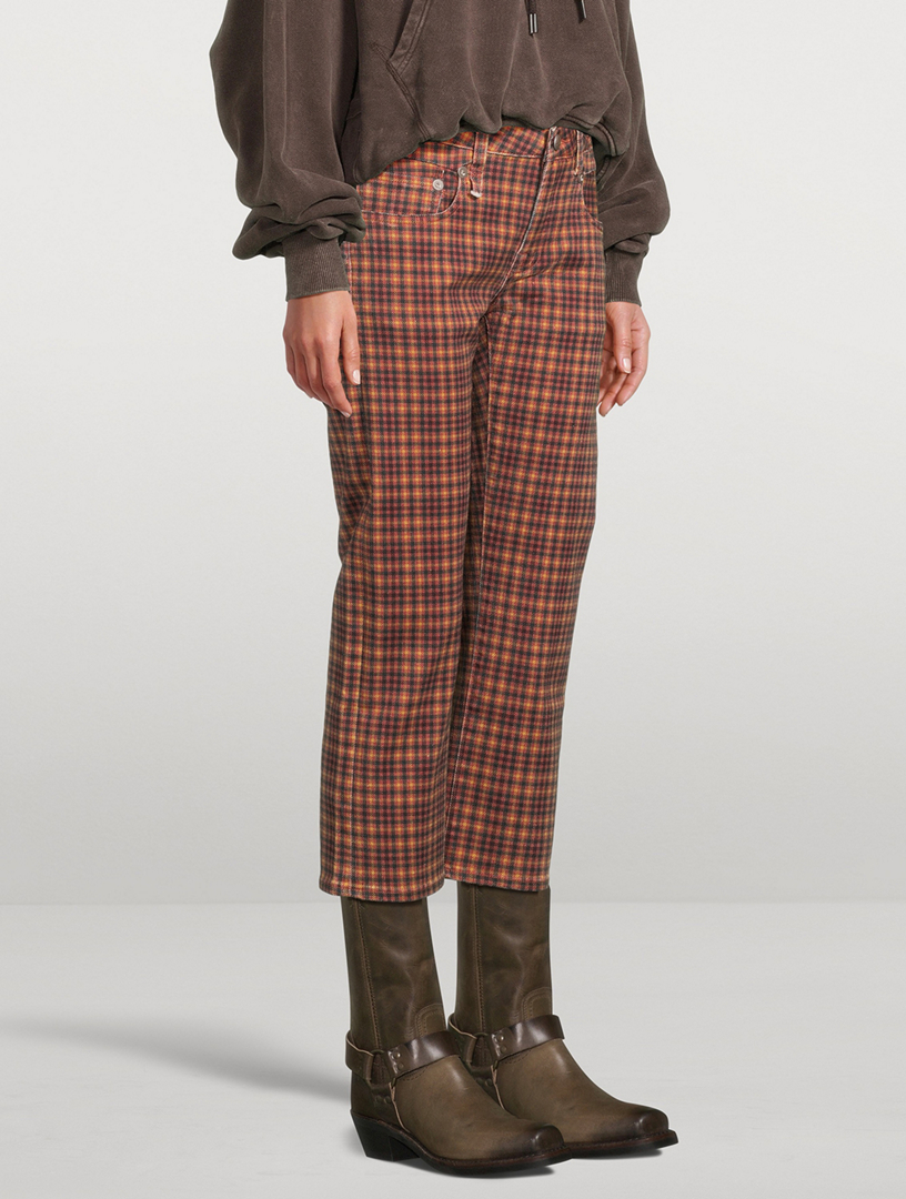 Boy Straight Jeans Plaid Print