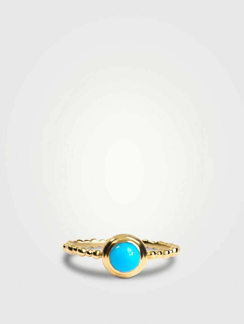 Dew Drop 14K Gold Round Stackable Ring With Turquoise