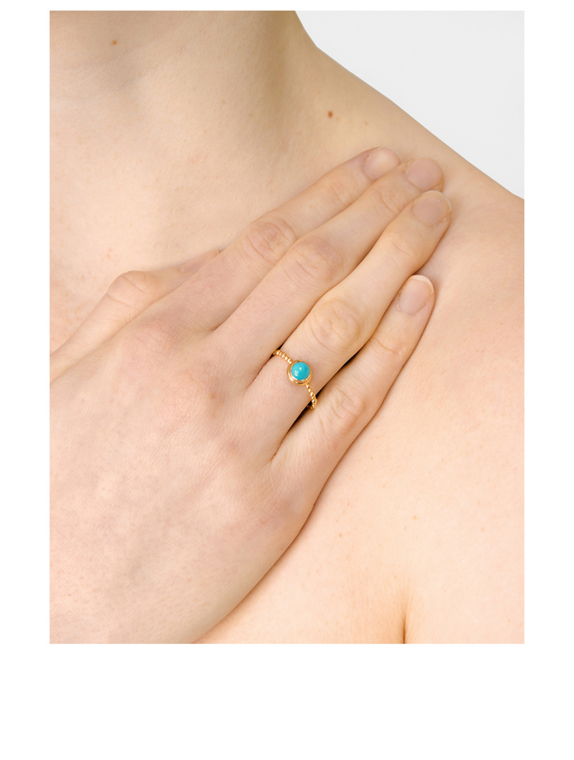 Dew Drop 14K Gold Round Stackable Ring With Turquoise