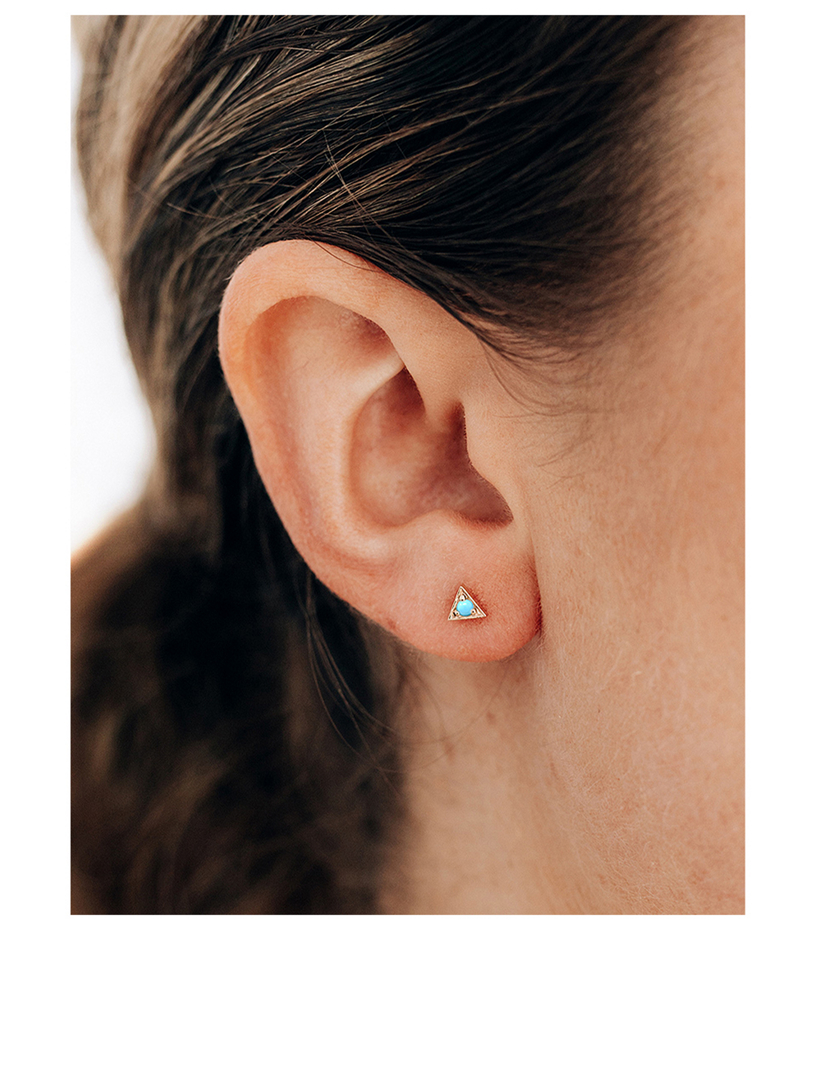 Cléo 14K Gold Triangle Stud Earrings With Turquoise