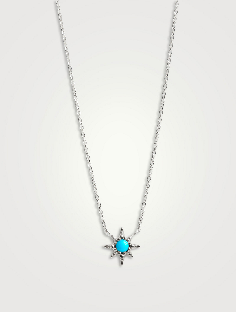 Aztec Silver Micro Starburst Necklace With Turquoise