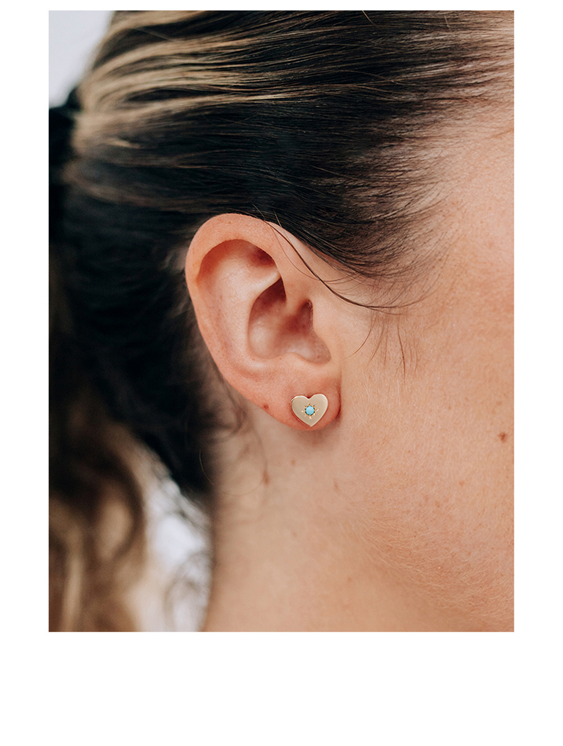 Love Letter 14K Gold Heart Stud Earrings With Turquoise