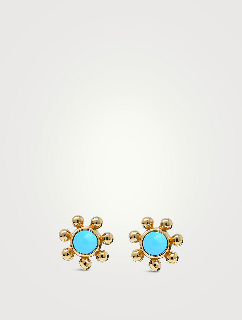 Dew Drop Marine 14K Gold Stud Earrings With Turquoise