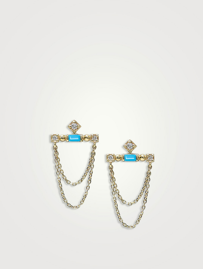 Cléo 14K Gold Bar Chain Earrings With Turquoise And Diamonds