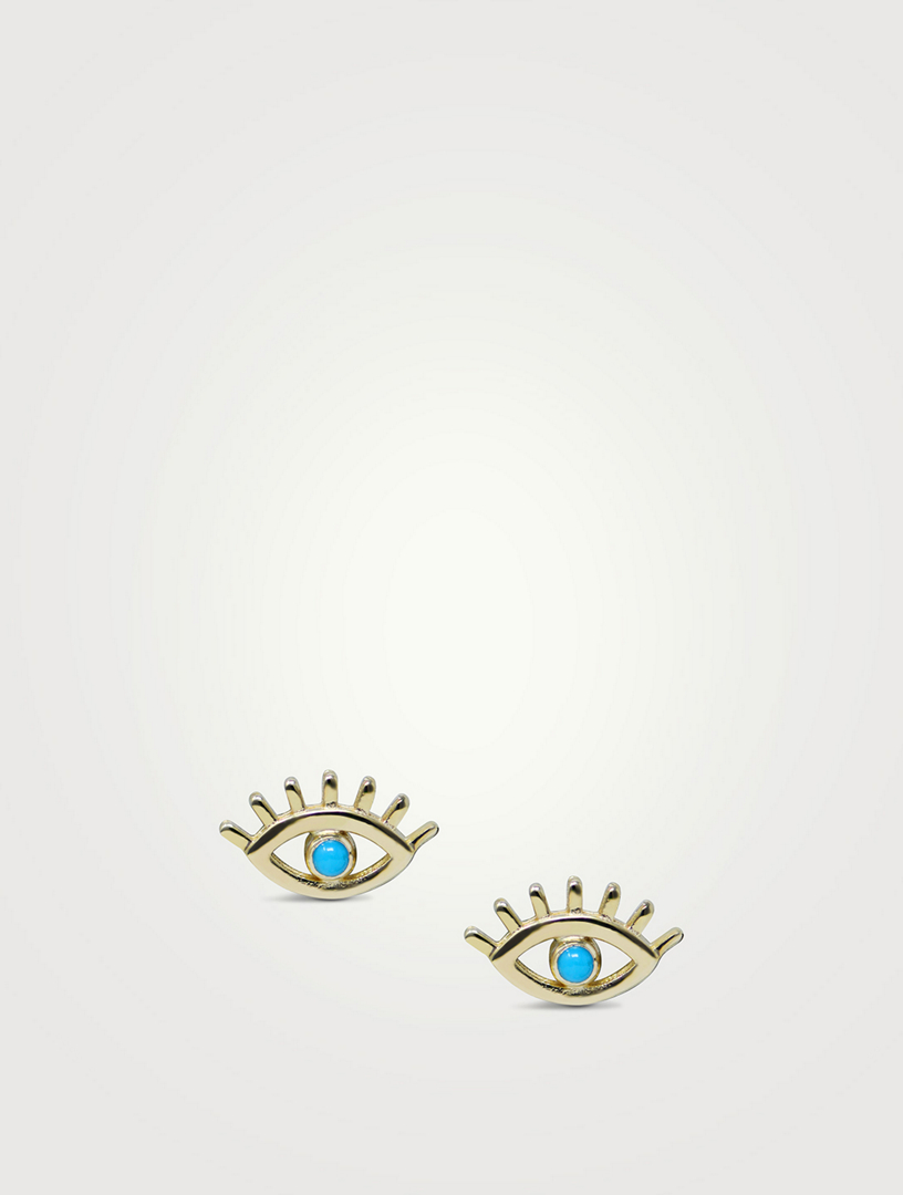 Anzie X Mel Soldera 14K Gold Evil Eye Lash Stud Earrings With Turquoise