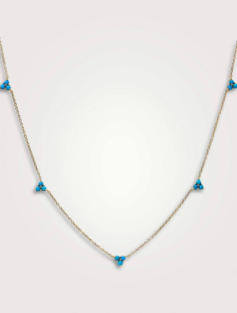 Cléo Trio 14K Gold Station Necklace With Turquoise