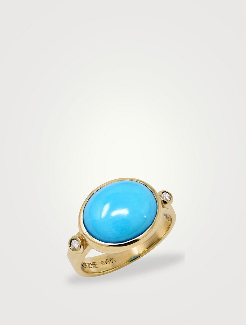Classique 14K Gold Oval Ring With Turquoise And Diamonds