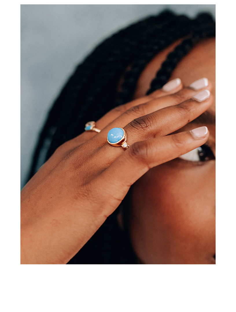 Classique 14K Gold Oval Ring With Turquoise And Diamonds