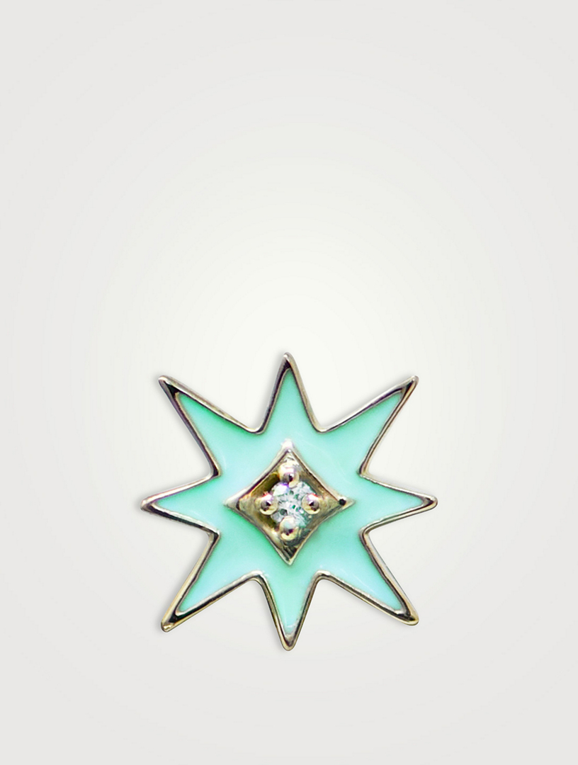 Jac+Jo Icon 14K Gold Enamel Starburst Stud Earring With Diamond