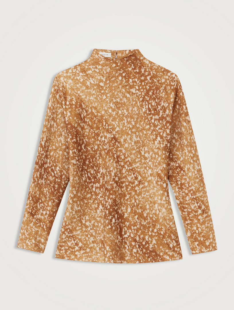 Satin Blouse Floating Leaves Print