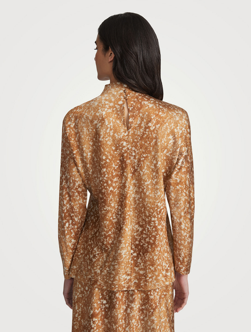 Satin Blouse Floating Leaves Print