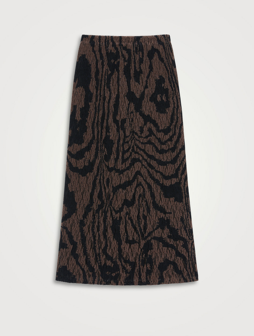 Plissé Pencil Skirt Wood Grooves Print