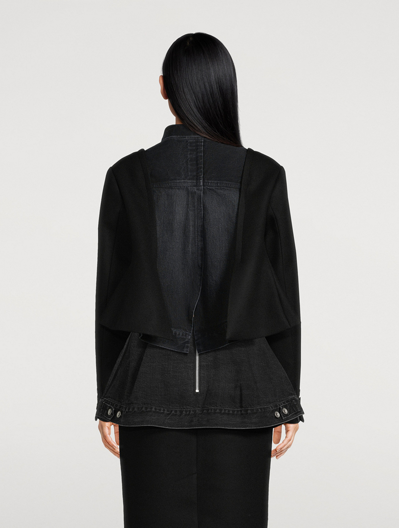 M*c様 sacai 19-02044M Wool Melton Cropped SACAI Denim And Wool Melton Jacket | Holt Renfrew