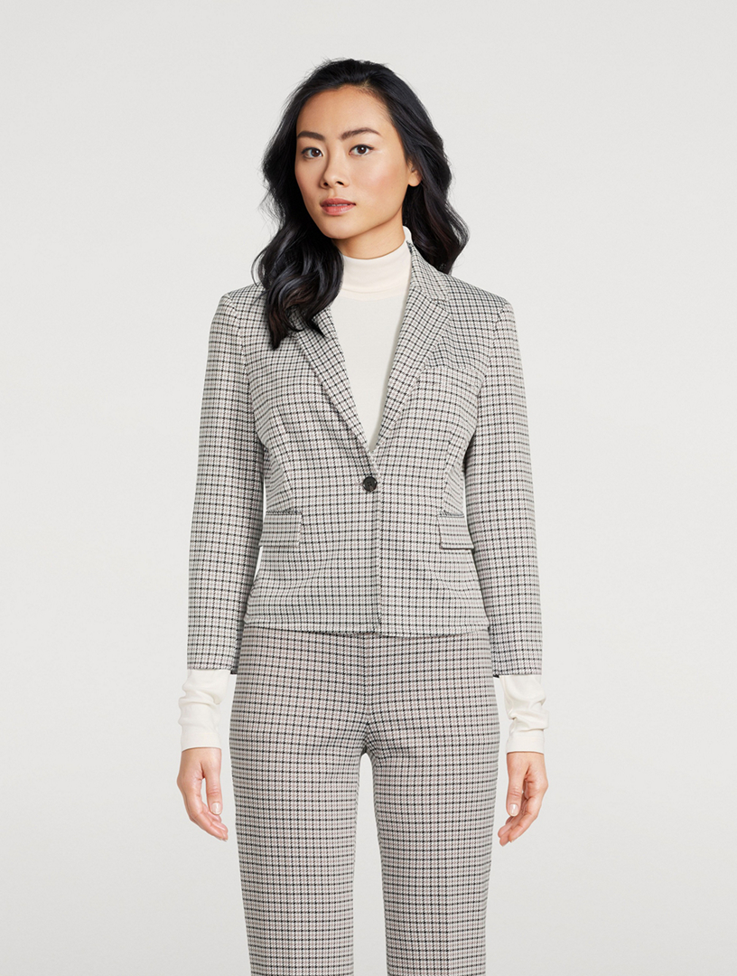 Stretch Blazer Micro Houndstooth Print