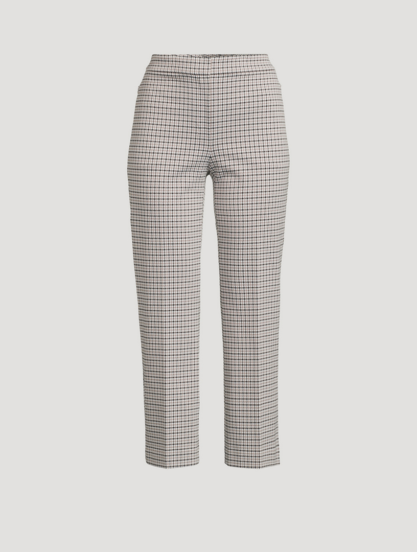 Stretch Kick Flare Trousers Micro Houndstooth Print