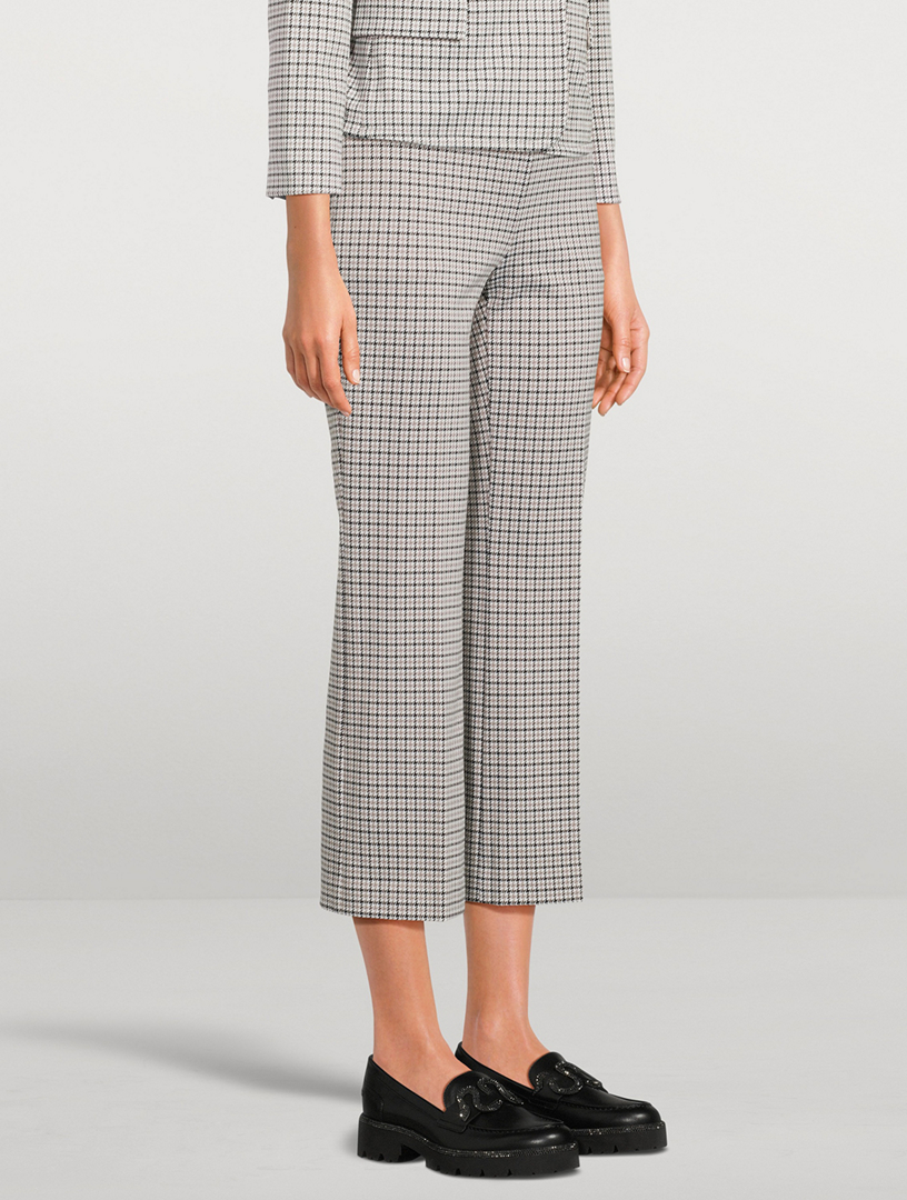 Stretch Kick Flare Trousers Micro Houndstooth Print