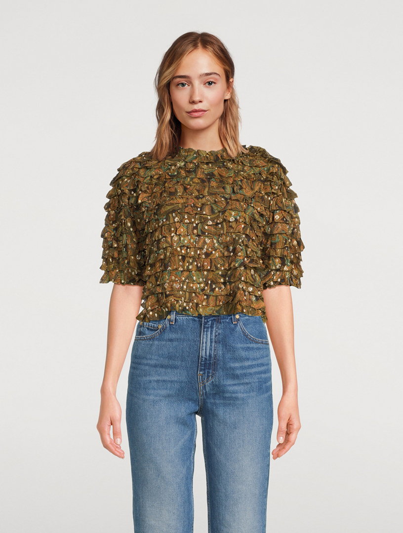 Carmella Ruffled Blouse Paisley Print