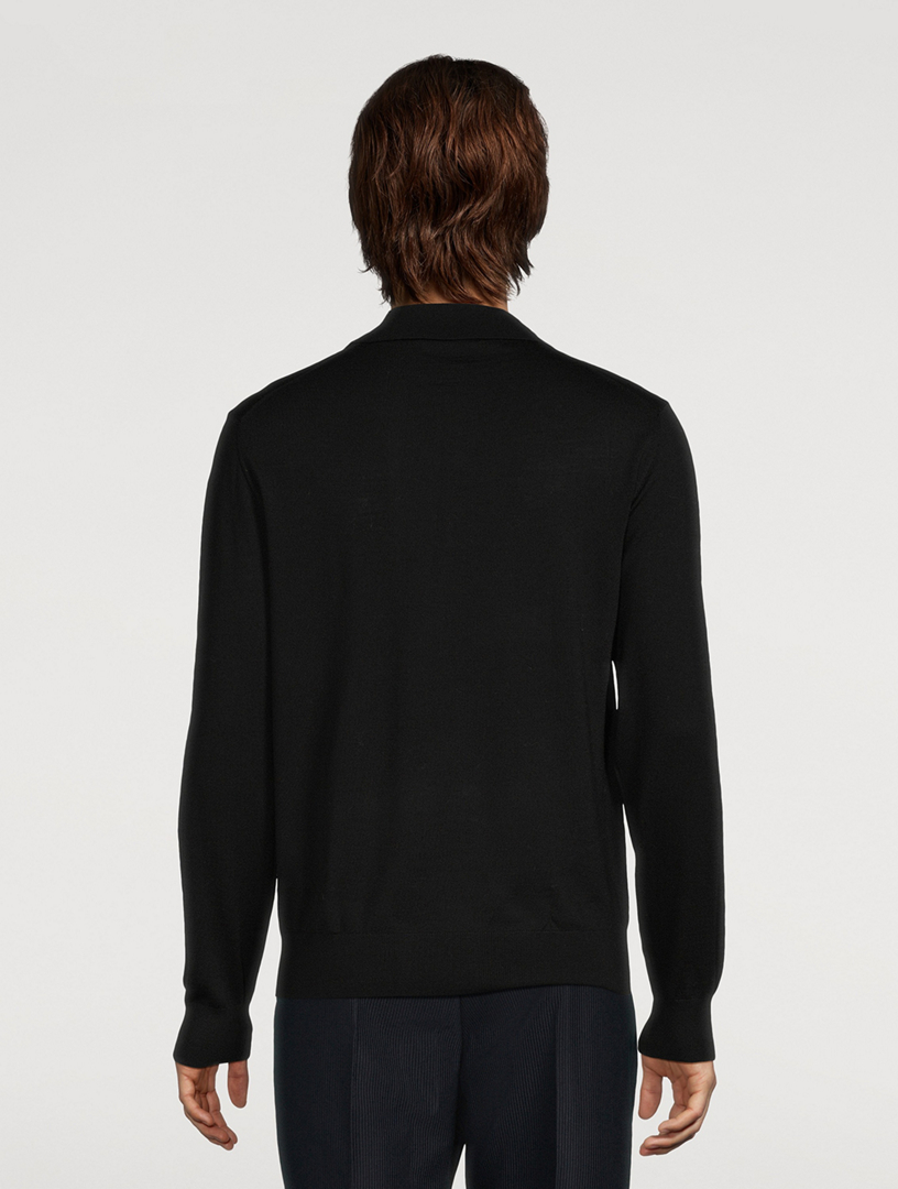 Merino Wool Fine-Knit Polo Sweater