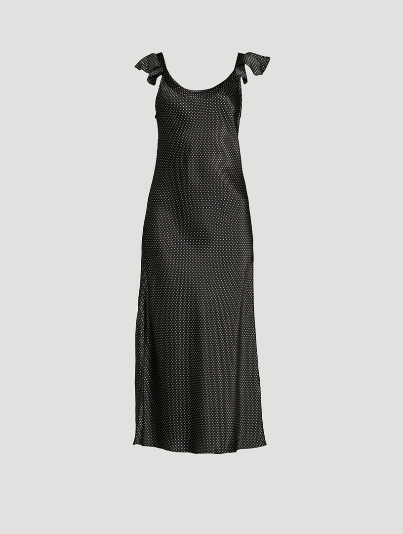 paige agoura silk midi dress PAIGE Agoura Silk Dress In Polka Dot Print