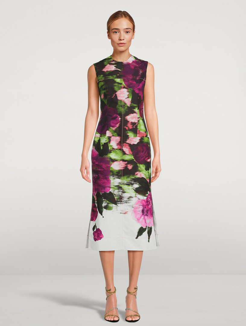 Cotton Faille Midi Dress Floral Print