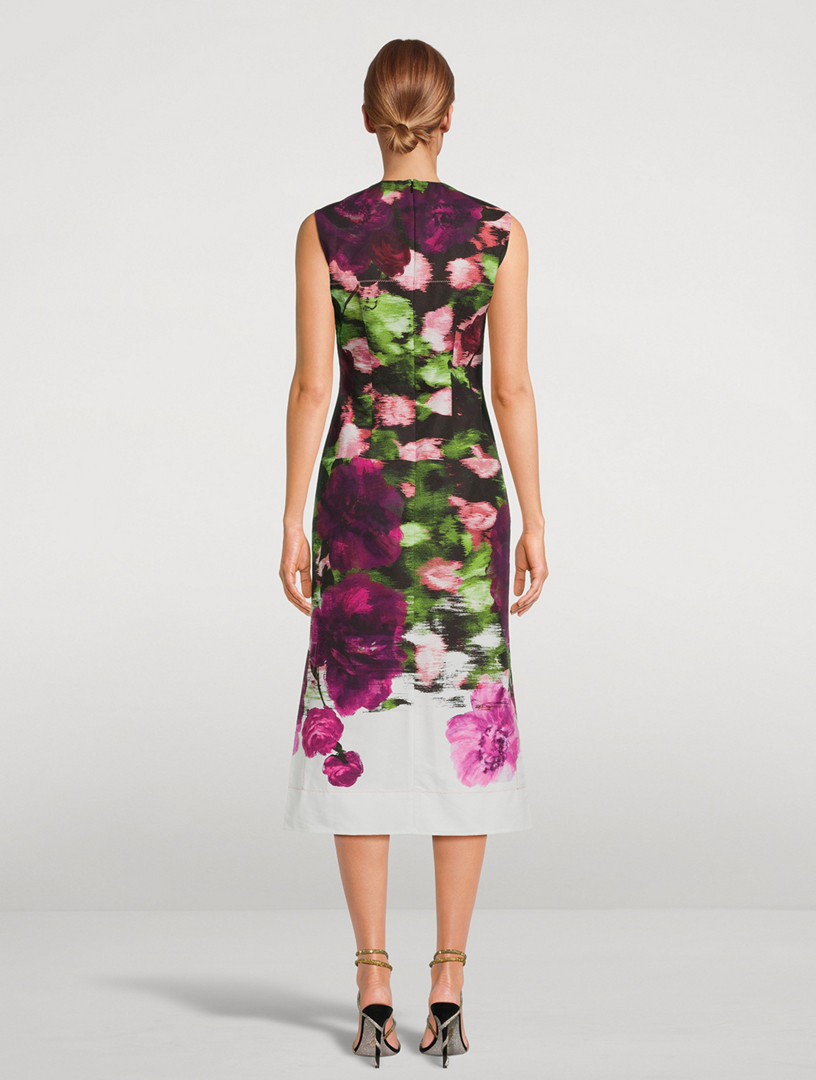 Cotton Faille Midi Dress Floral Print