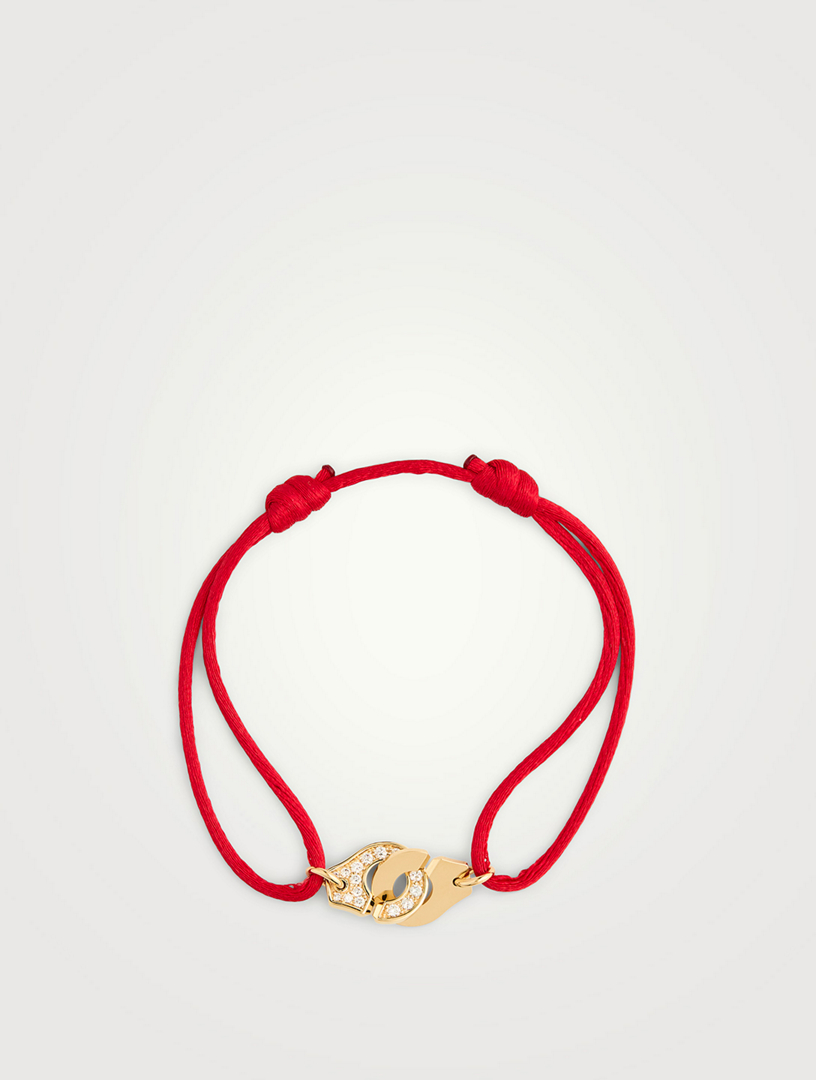 Menottes Dinh Van R10 Satin Cord And Gold Bracelet With Diamonds