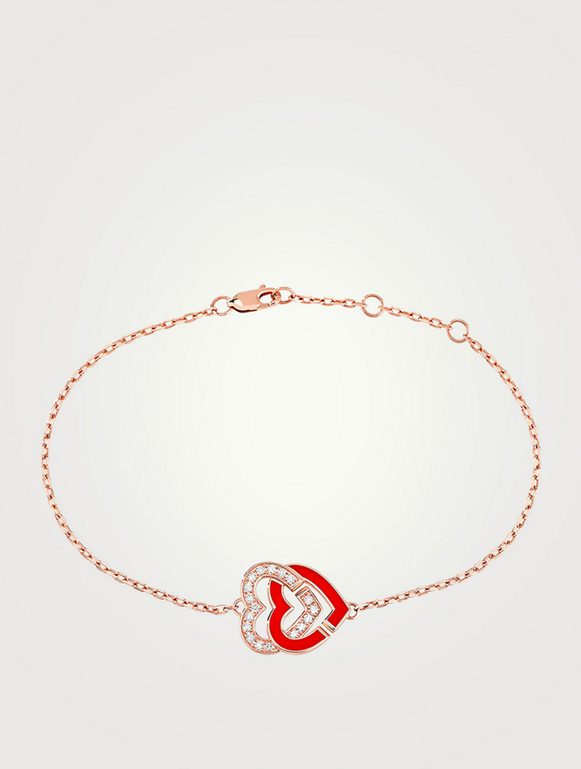 Qixi Red Edition Double Cœurs R12 Rose Gold Chain Bracelet With Diamonds