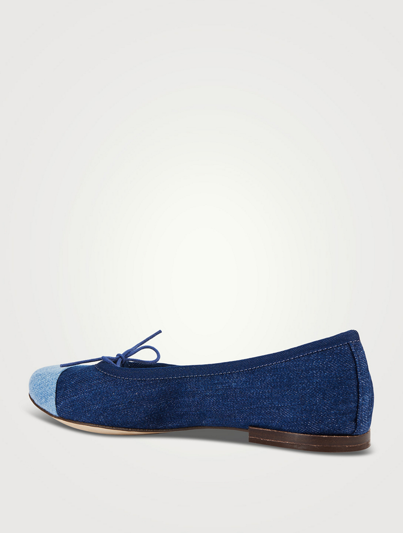 Flora Denim Cap-Toe Ballet Flats