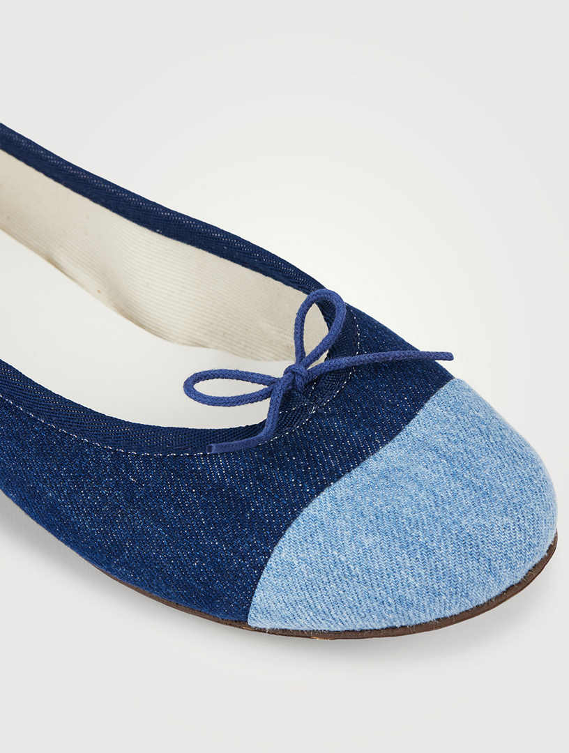 Flora Denim Cap-Toe Ballet Flats