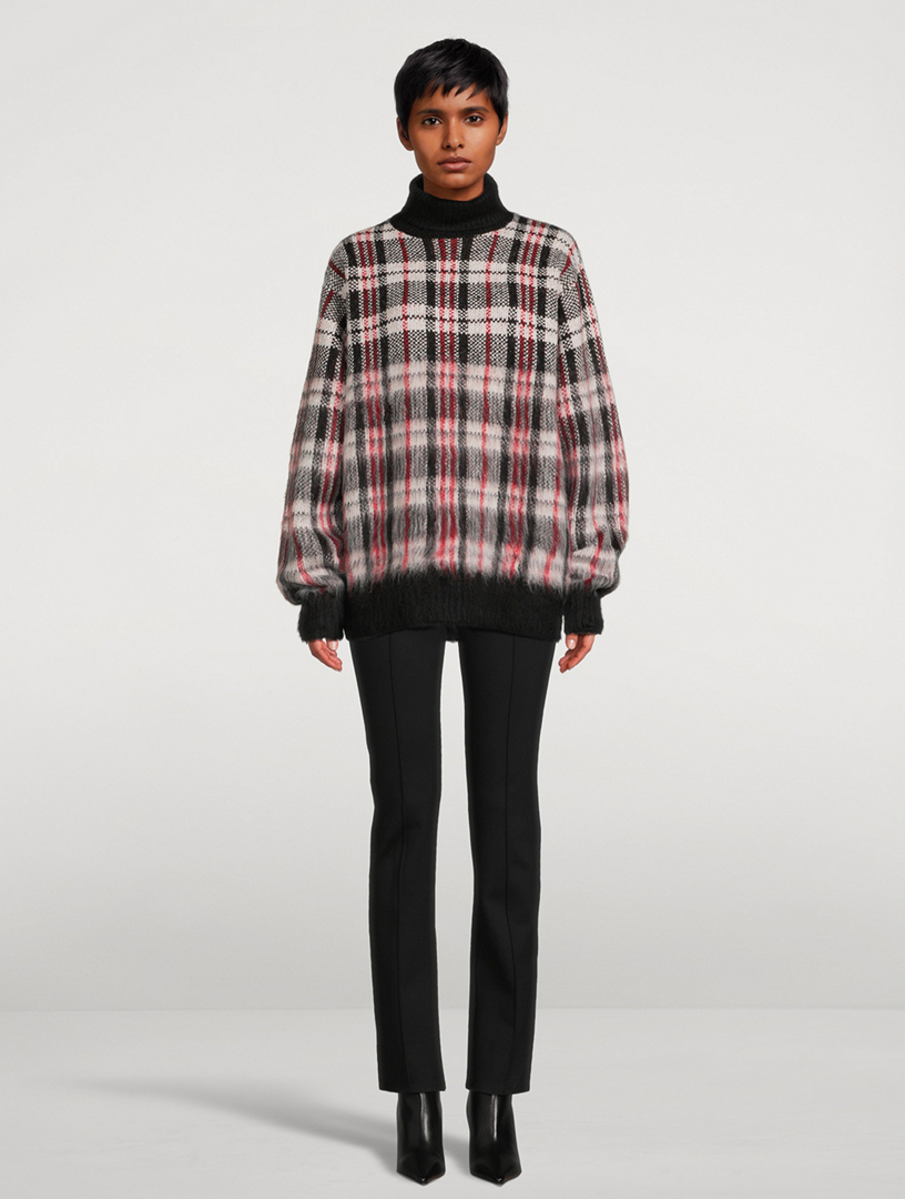 Brushed Plaid Turtleneck Sweater