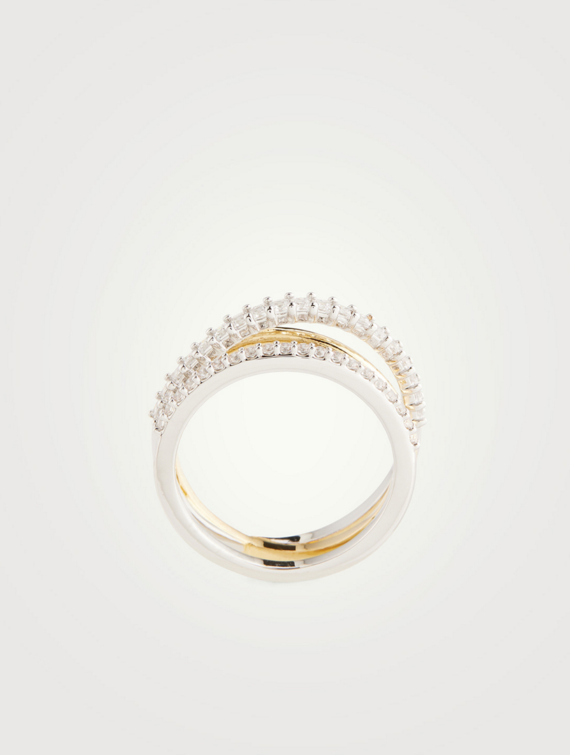 Hyperbola Three-Band Ring With Crystals