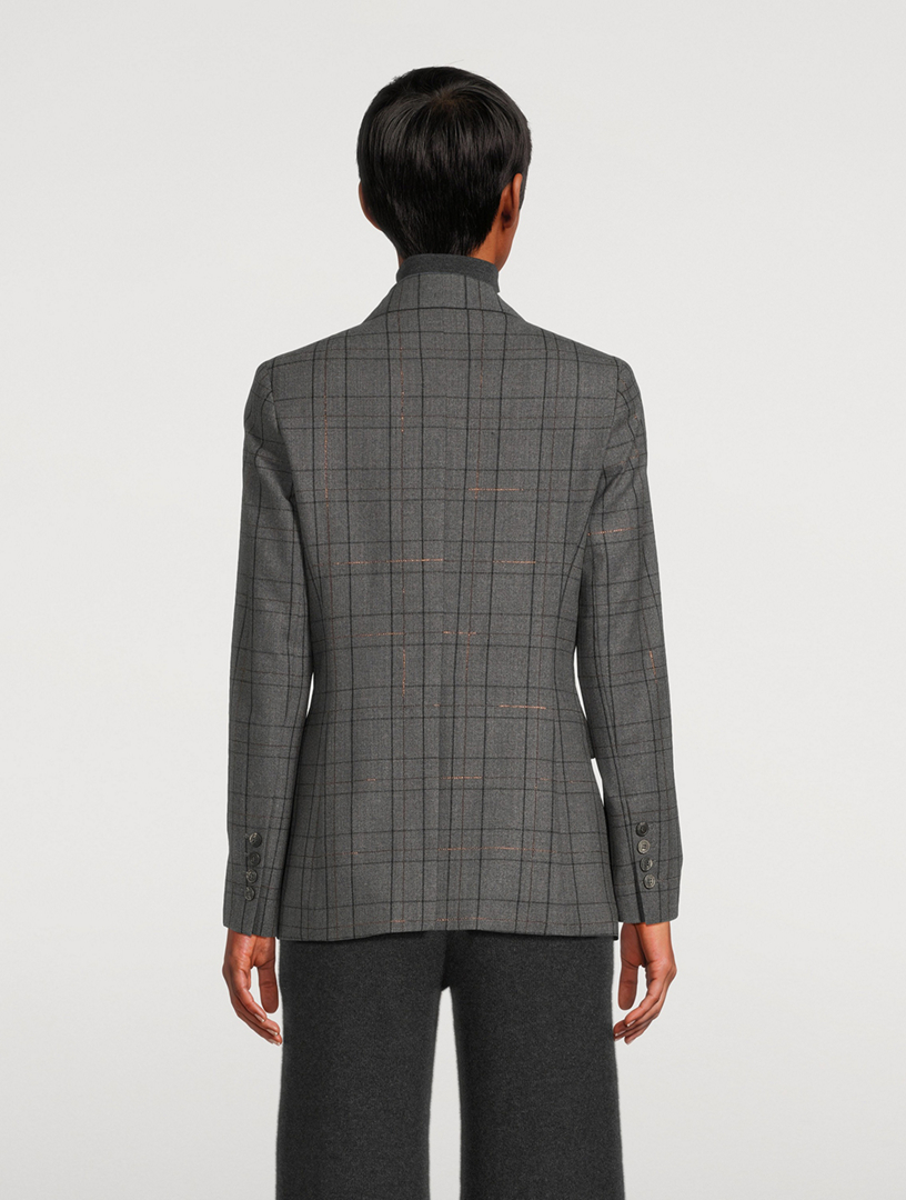 Double-Breasted Blazer Check Print