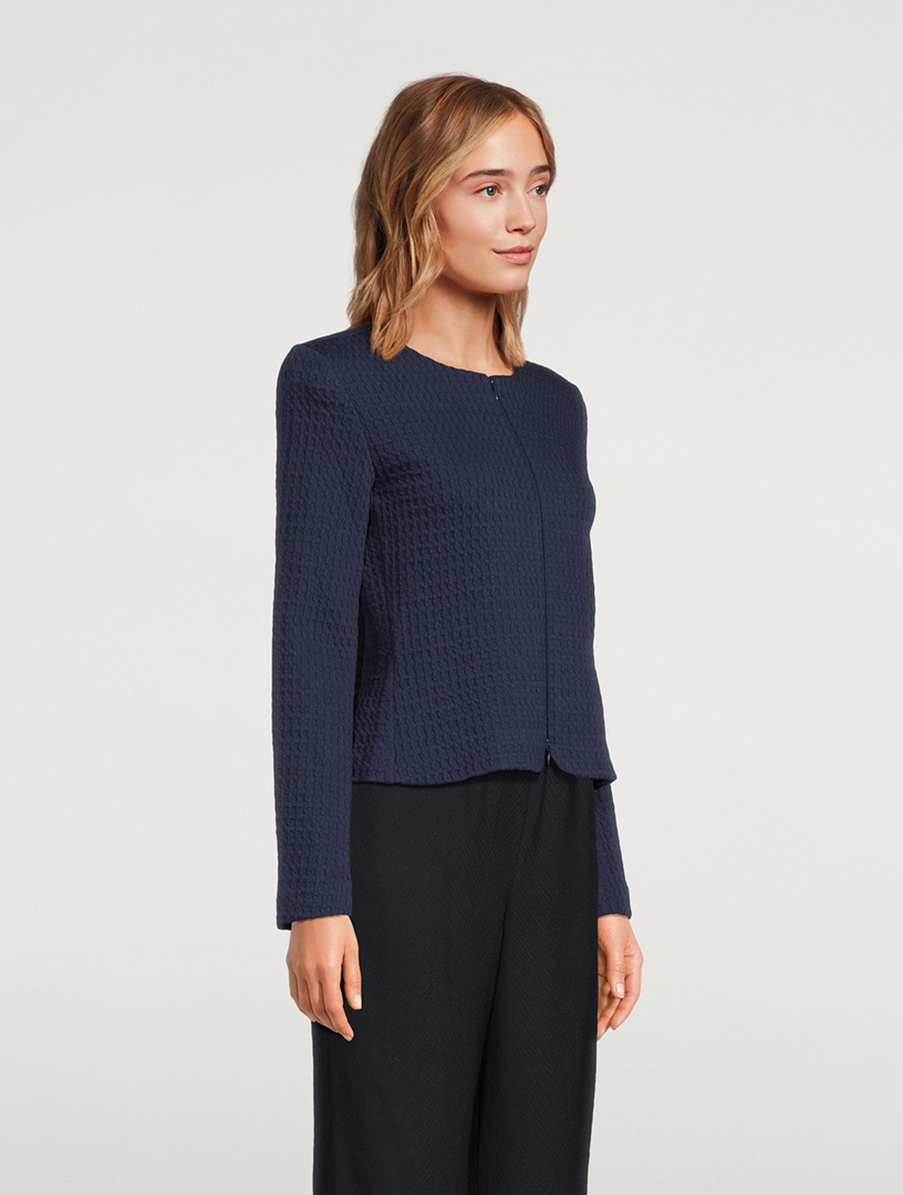 Waffle-Knit Peplum Jacket