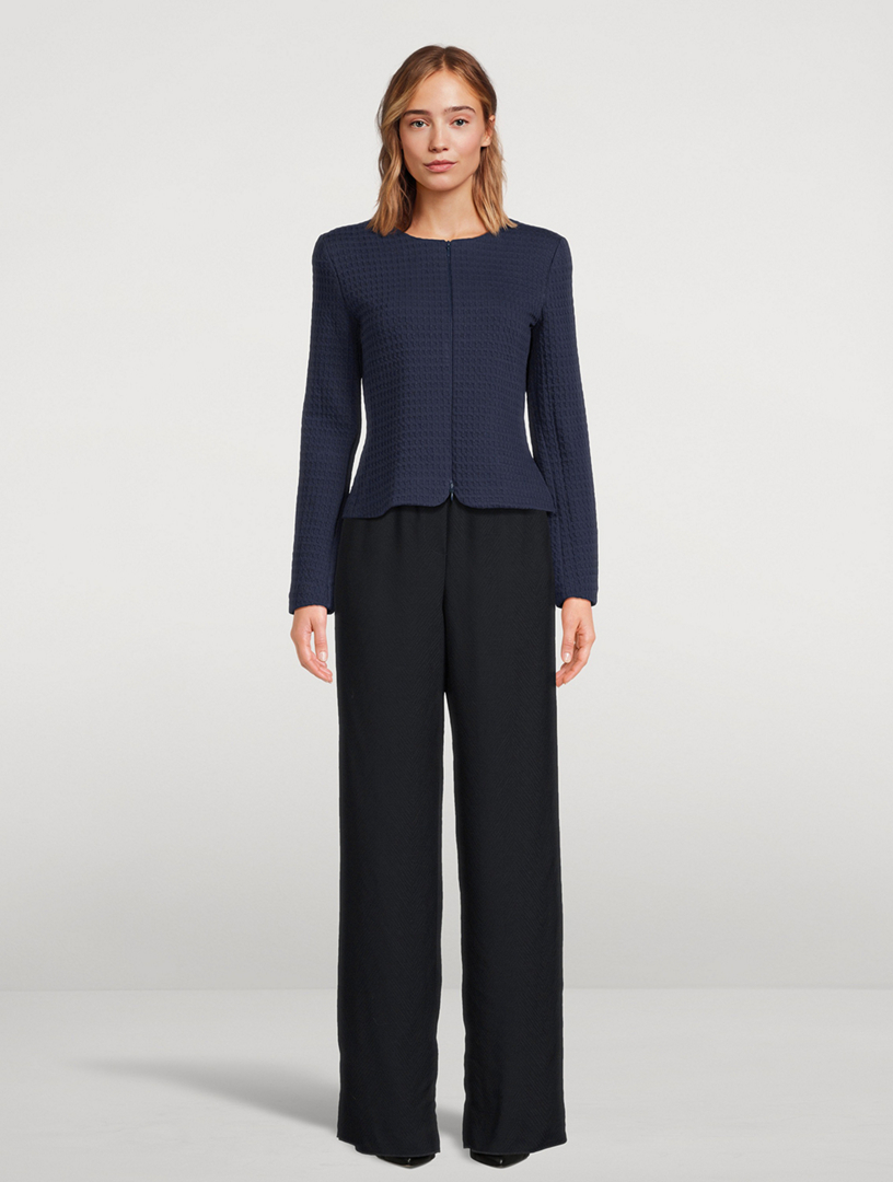 Waffle-Knit Peplum Jacket