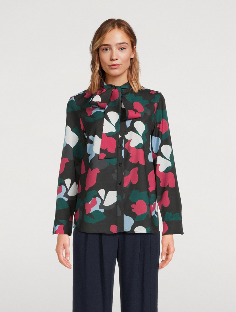 Printed Tie-Neck Blouse