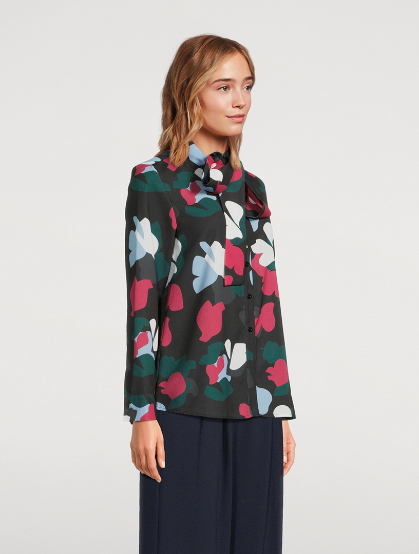 Printed Tie-Neck Blouse