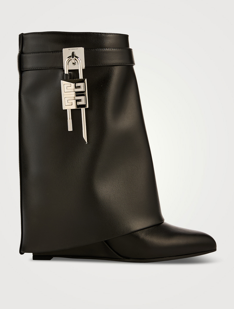 Shark Lock Leather Ankle Boots