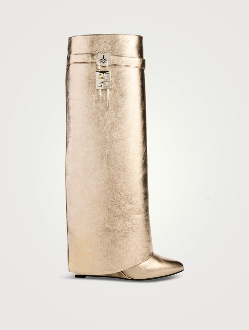 GIVENCHY Shark Lock Metallic Leather Knee High Boots Holt Renfrew