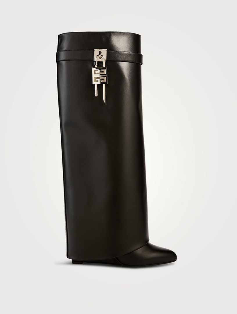 Shark Lock Leather Knee High Boots