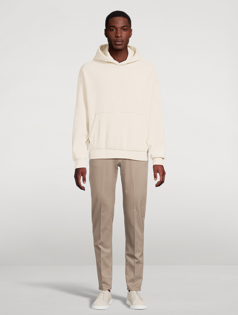 Ribbed Jersey Velvet Hoodie